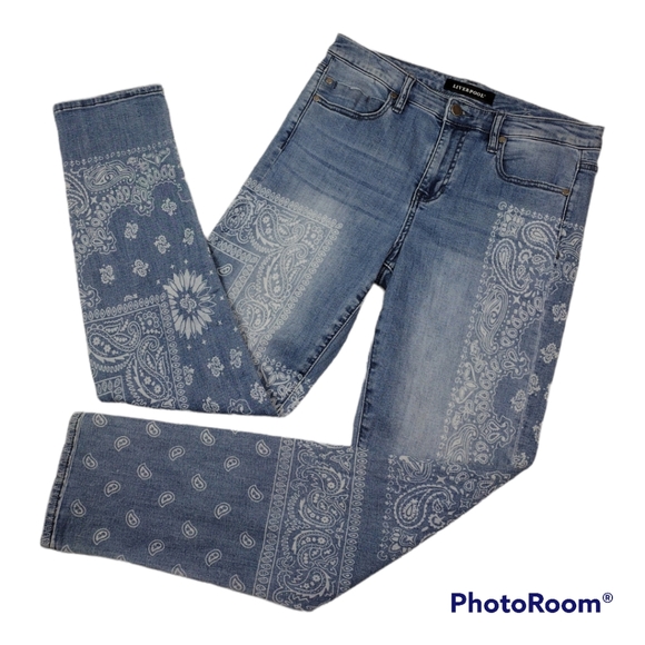 Liverpool Denim - Liverpool Indigo Bandana Light Medium Wash High Waist Straight Leg Jeans